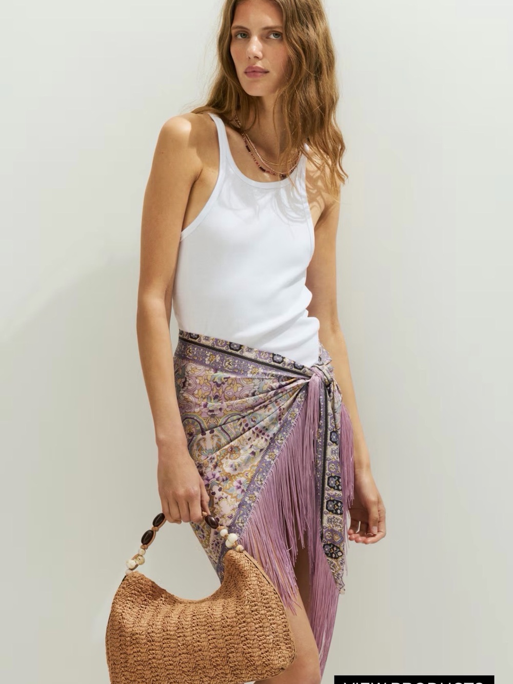 H&M Fringed Floral Wrap Skirt - Lavender